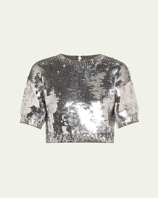 Sequined Shetland Short Sleeve Wool Cashmere Sweater